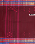 Elegant Chettinad Cotton Saree with Contrast Border and Grid Pattern - Dark Maroon
