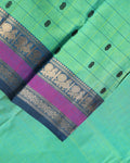 Elegant Chettinad Cotton Saree with Contrast Border and Grid Pattern - Green