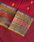 Elegant Chettinad Cotton Saree with Contrast Border and Grid Pattern - Maroon-head