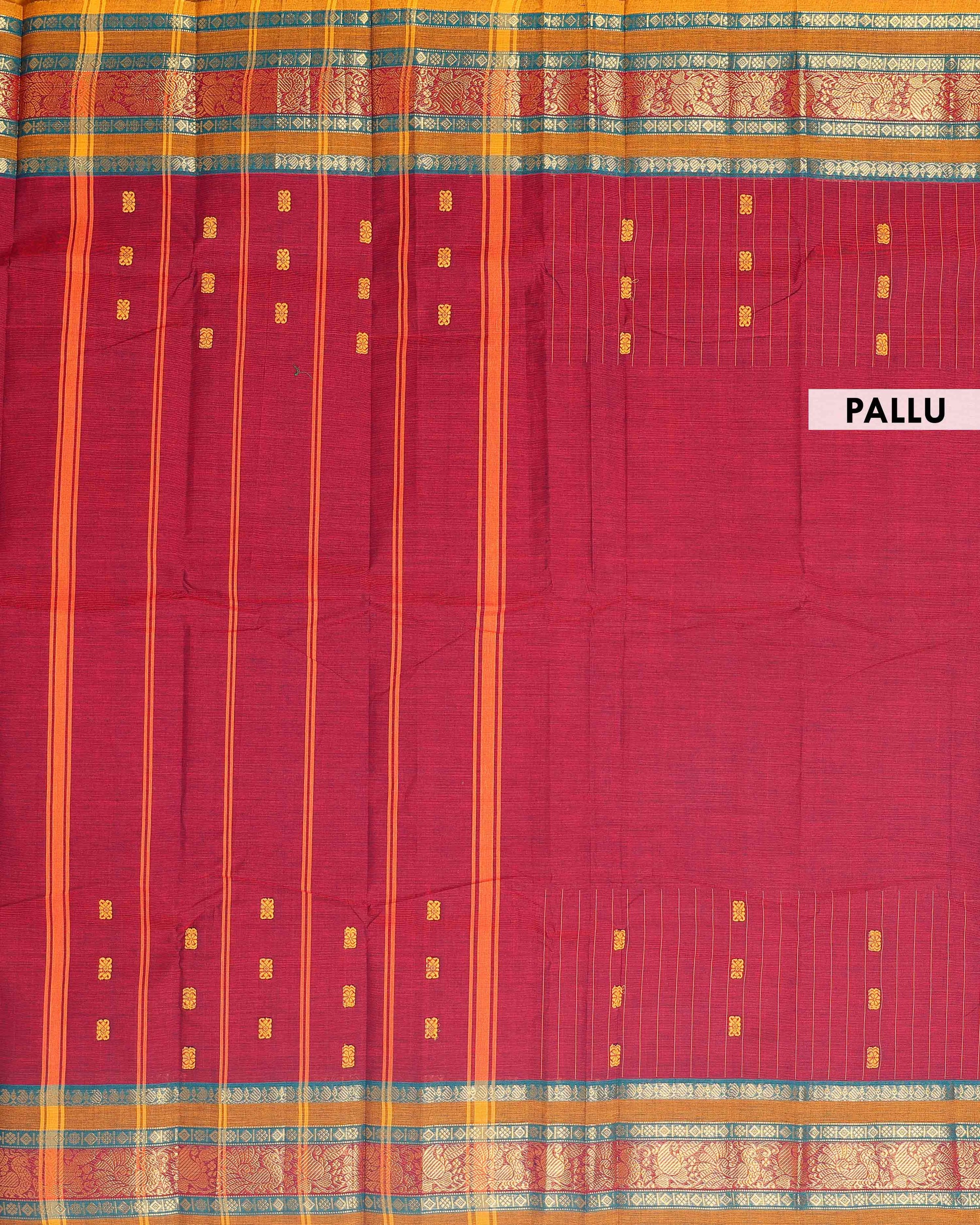 Elegant Chettinad Cotton Saree with Contrast Border and Grid Pattern - Maroon-head