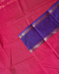 Elegant Chettinad Cotton Saree with Grid Pattern and Contrast Border - Dark Pink-Close