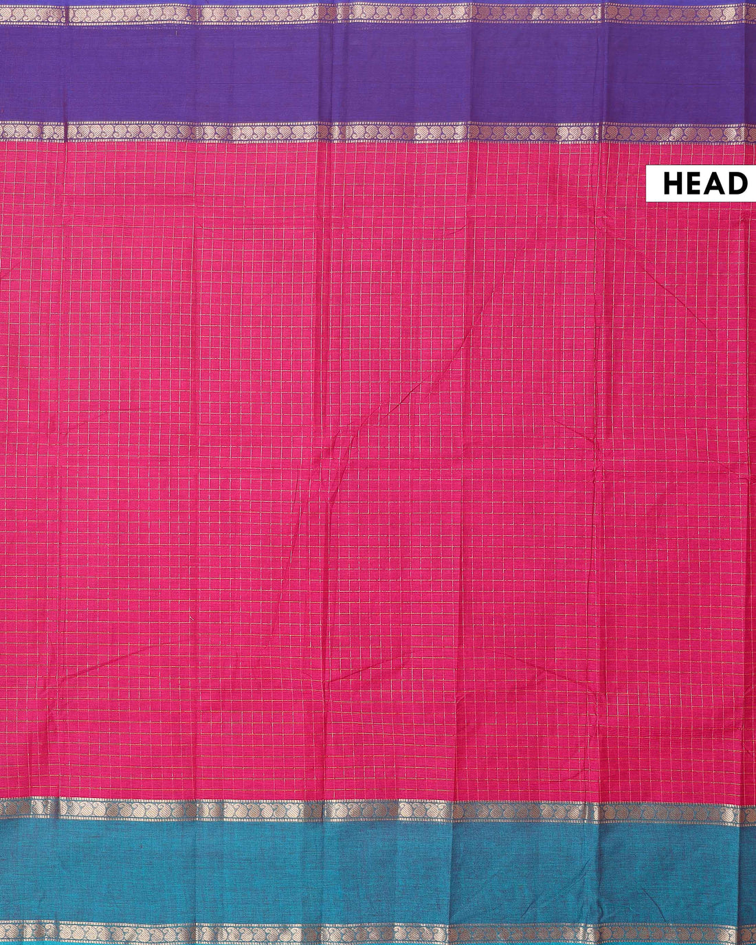 Elegant Chettinad Cotton Saree with Grid Pattern and Contrast Border - Dark Pink