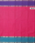 Elegant Chettinad Cotton Saree with Grid Pattern and Contrast Border - Dark Pink-Head
