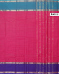Elegant Chettinad Cotton Saree with Grid Pattern and Contrast Border - Dark Pink-Pallu