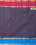 Elegant Chettinad Cotton Saree with Grid Pattern and Contrast Border - Navy Blue-Head