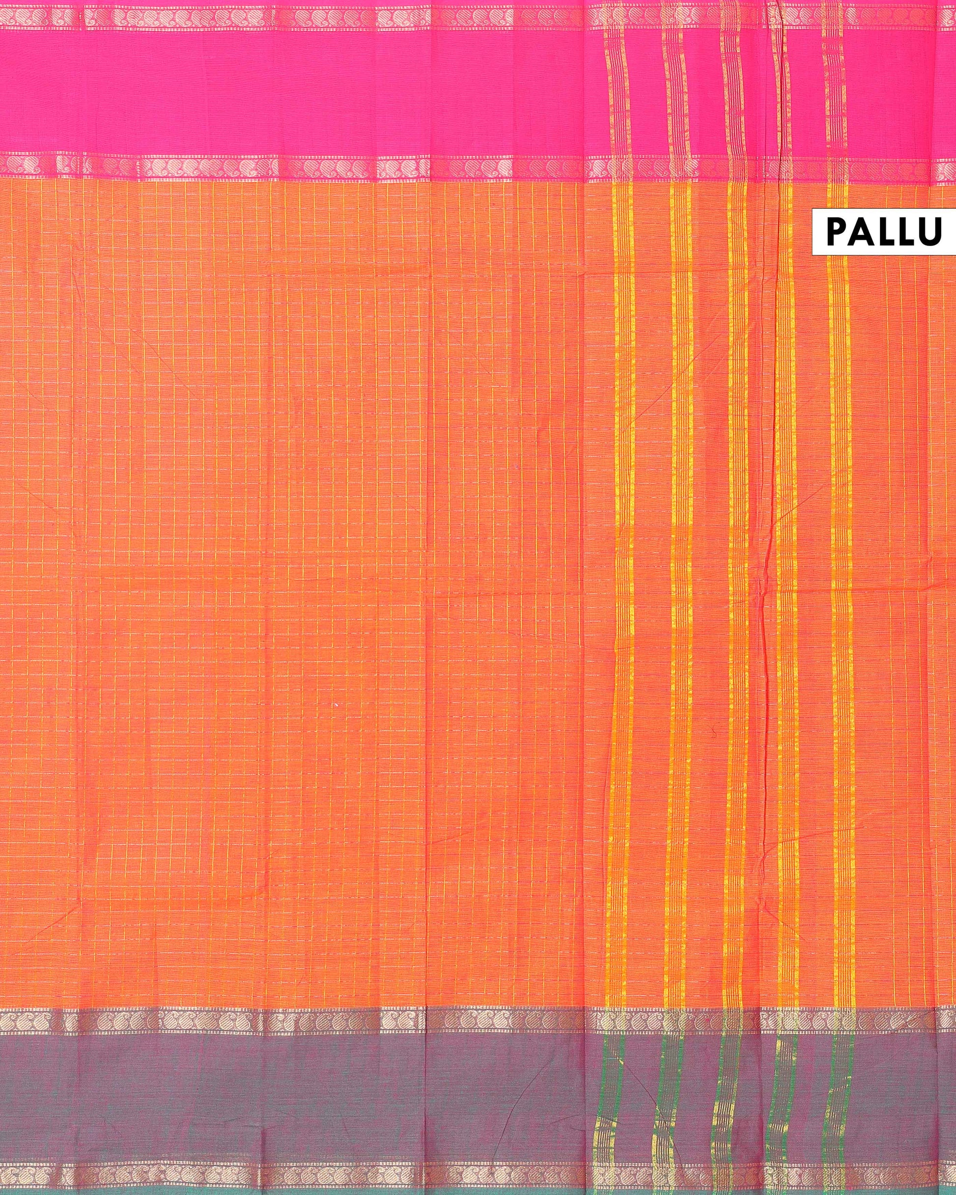 Elegant_Chettinad_Cotton_Saree_with_Grid_Pattern_and_Contrast_Border_-_Orange-Pallu