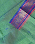 Elegant Chettinad Cotton Saree with Traditional Zari Border and Peacock Motifs - Green