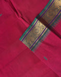 Elegant Chettinad Cotton Saree with Traditional Zari Border and Peacock Motifs - Maroon