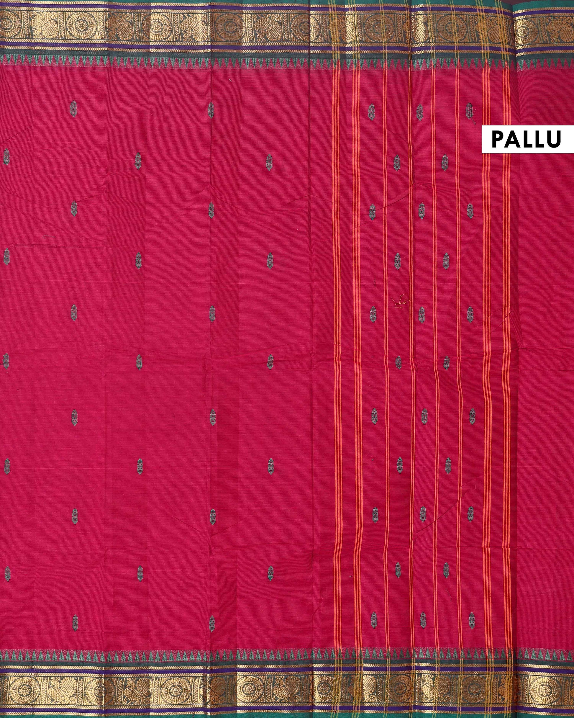 Elegant Chettinad Cotton Saree with Traditional Zari Border and Peacock Motifs - Maroon