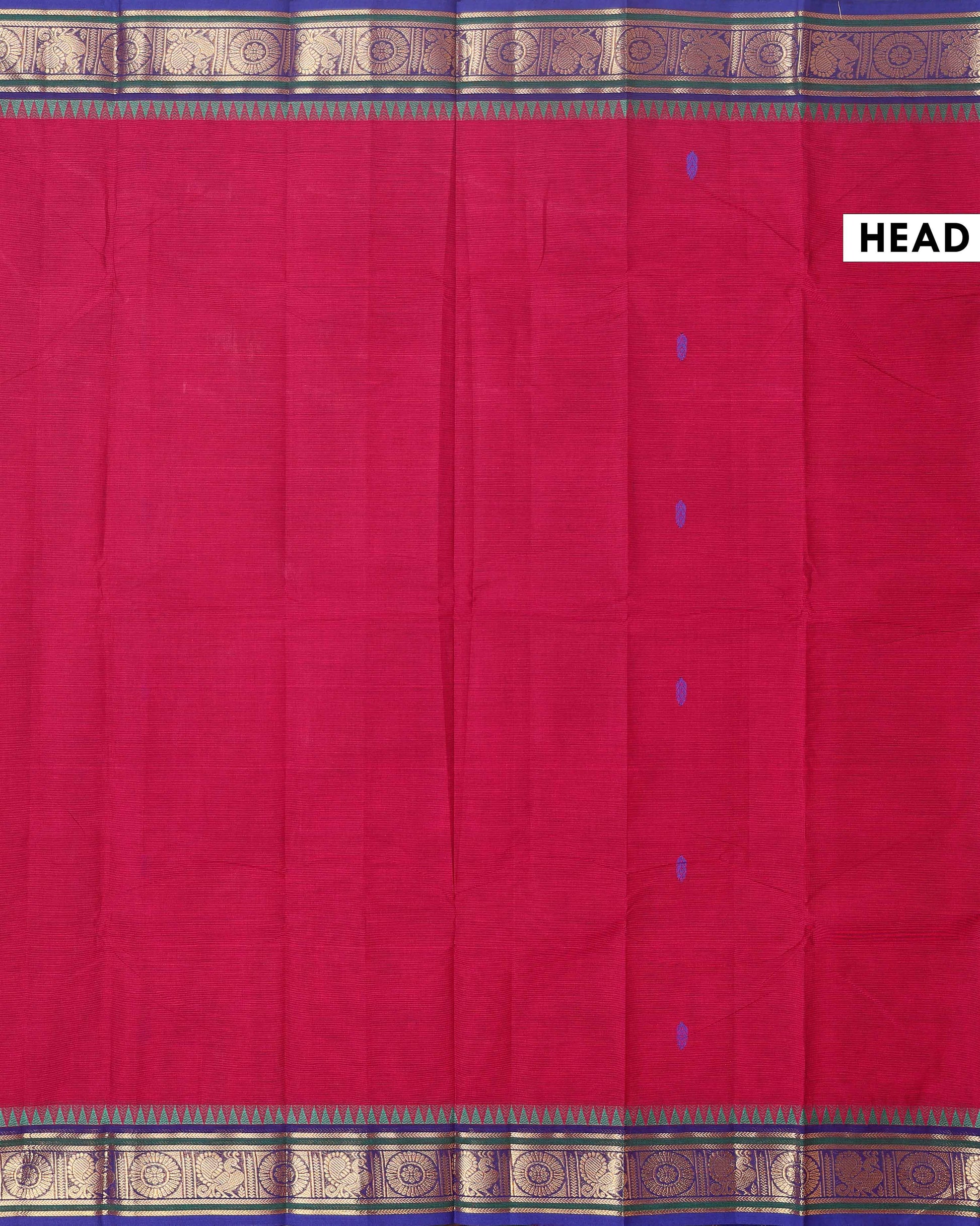 Elegant Chettinad Cotton Saree with Traditional Zari Border and Peacock Motifs - Red