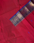 Elegant Chettinad Cotton Saree with Traditional Zari Border and Peacock Motifs - Red