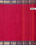 Elegant Chettinad Cotton Saree with Traditional Zari Border and Peacock Motifs - Red