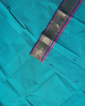 Elegant Chettinad Cotton Saree with Traditional Zari Border and Peacock Motifs - Teal