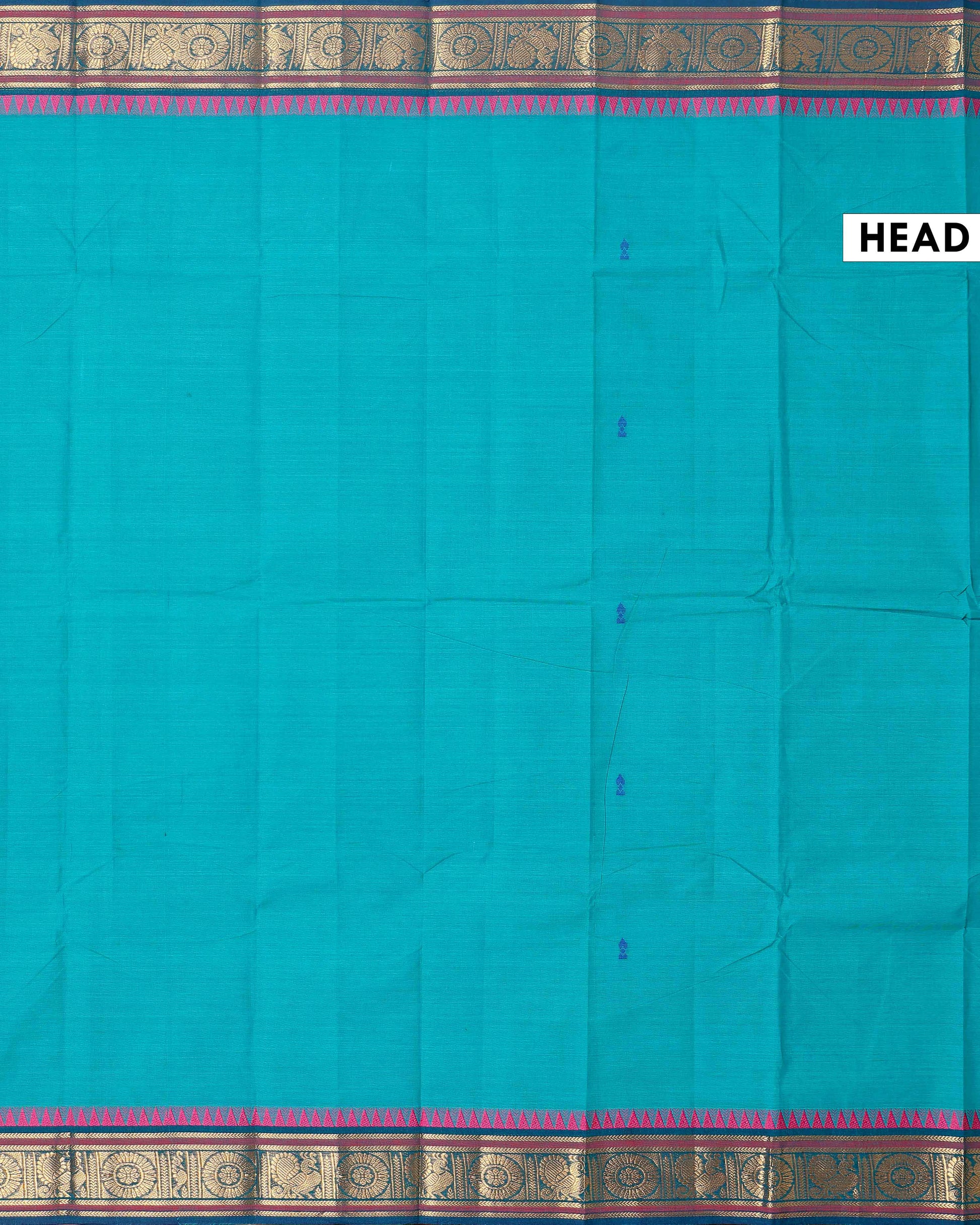 Elegant Chettinad Cotton Saree with Traditional Zari Border and Peacock Motifs - Teal