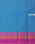 Elegant Chettinad Handloom Cotton Saree with Striped Body and Temple Border - Blue