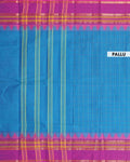 Elegant Chettinad Handloom Cotton Saree with Striped Body and Temple Border - Blue