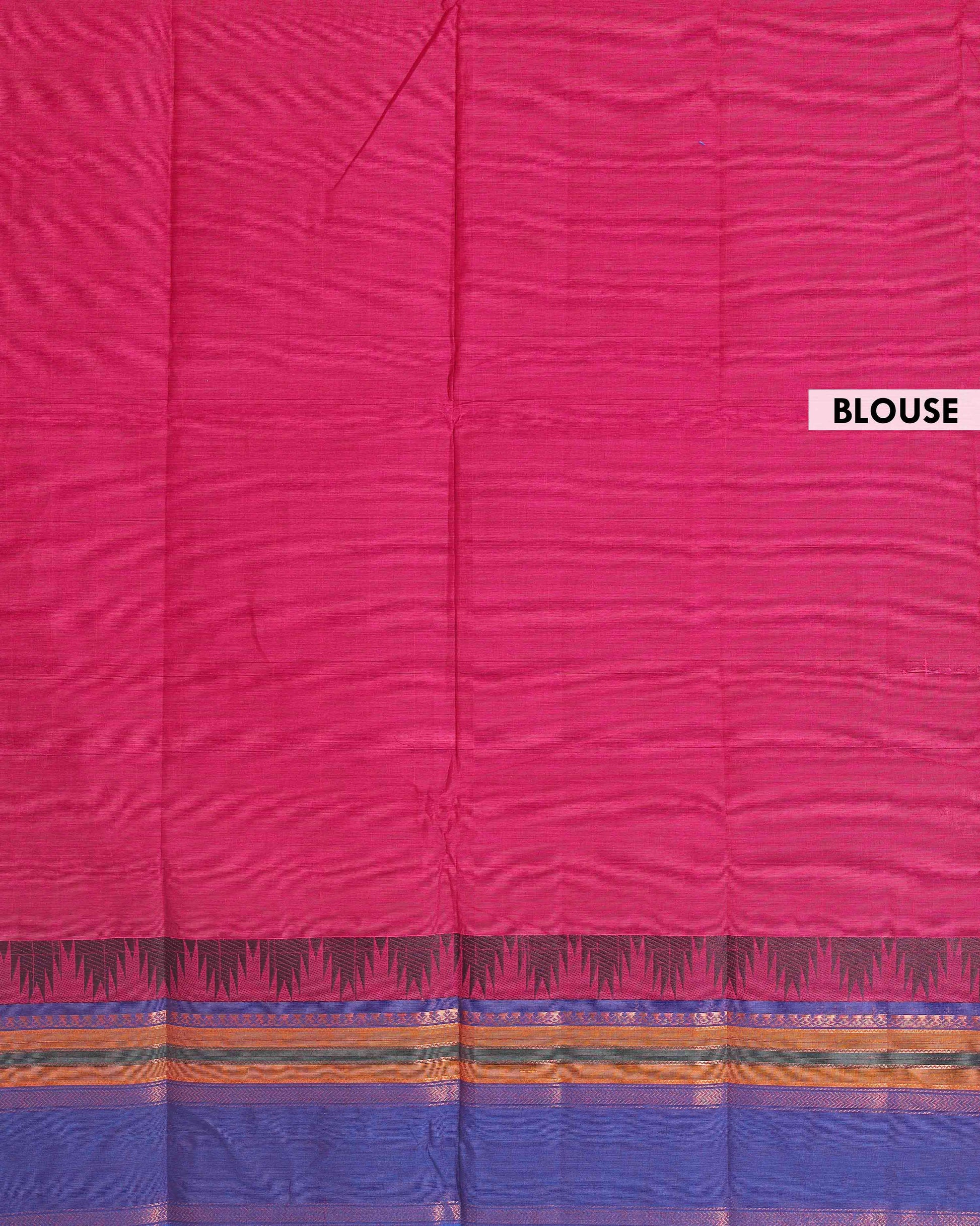 Elegant Chettinad Handloom Cotton Saree with Striped Body and Temple Border - Dark Pink