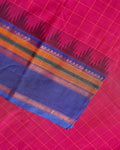 Elegant Chettinad Handloom Cotton Saree with Striped Body and Temple Border - Dark Pink