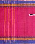 Elegant Chettinad Handloom Cotton Saree with Striped Body and Temple Border - Dark Pink