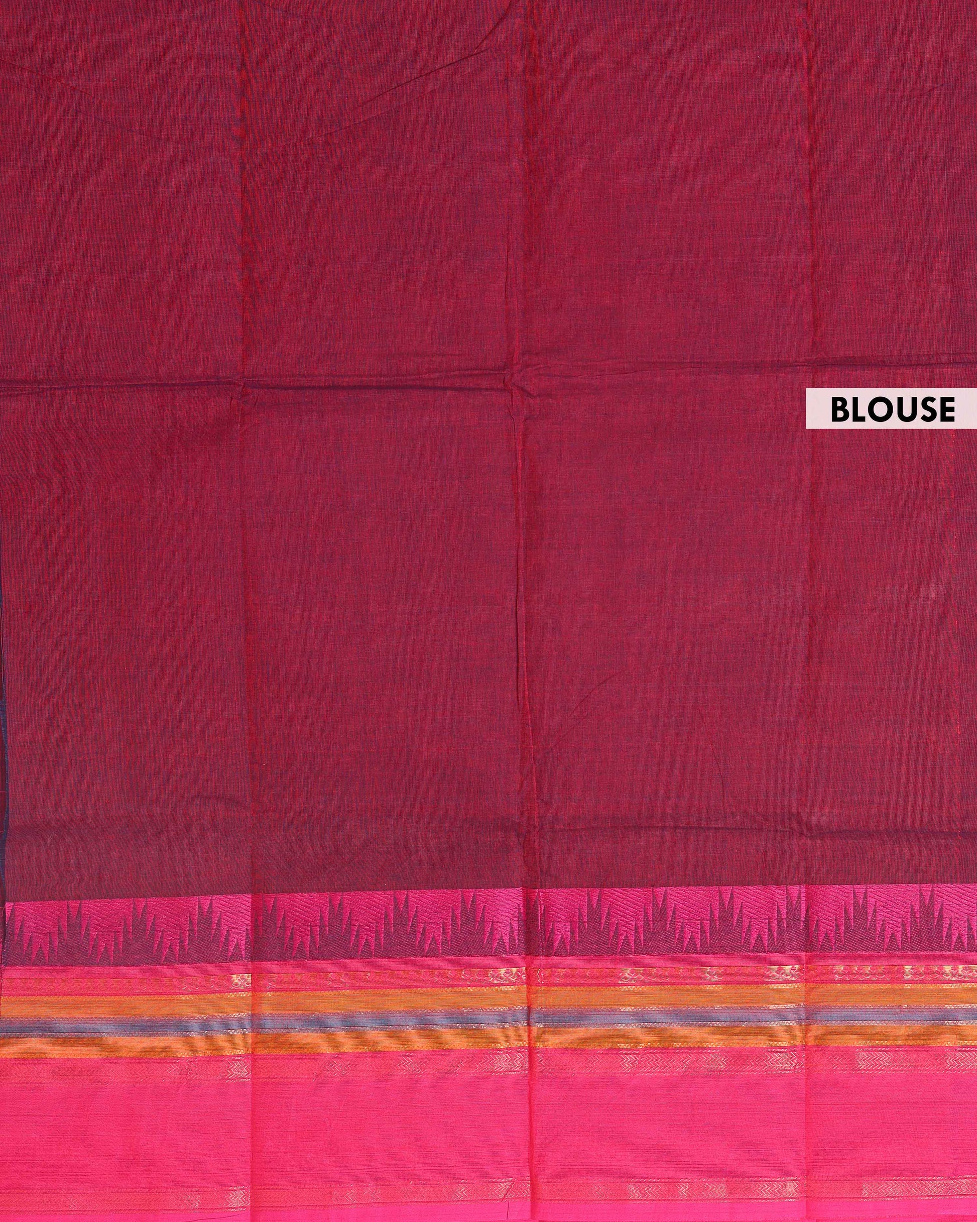 Elegant Chettinad Handloom Cotton Saree with Striped Body and Temple Border - Maroon