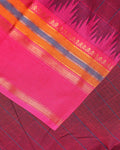 Elegant Chettinad Handloom Cotton Saree with Striped Body and Temple Border - Maroon