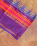 Elegant Chettinad Handloom Cotton Saree with Striped Body and Temple Border - Olive Green