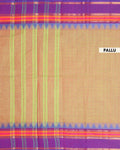 Elegant Chettinad Handloom Cotton Saree with Striped Body and Temple Border - Olive Green