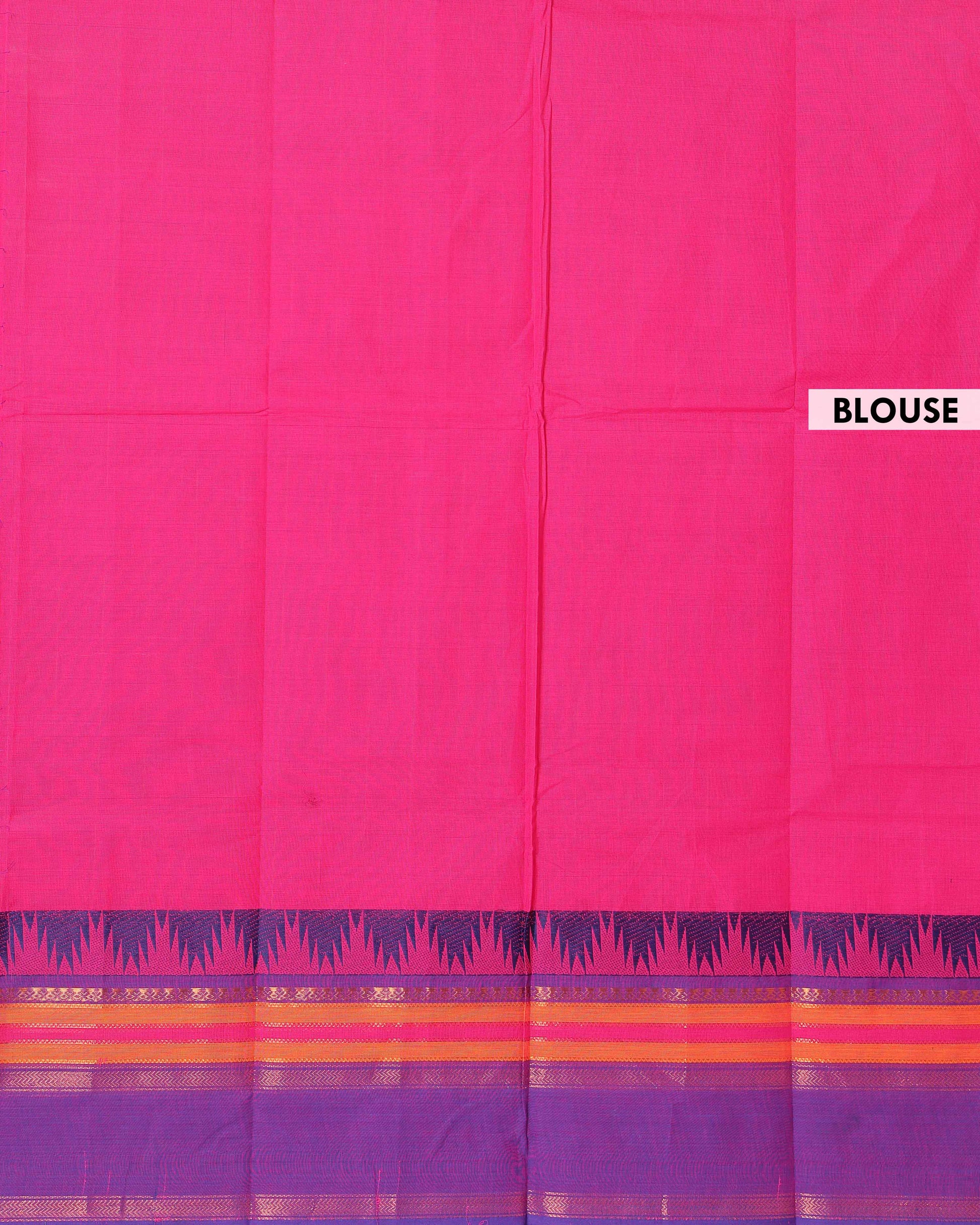 Elegant Chettinad Handloom Cotton Saree with Striped Body and Temple Border - Pink