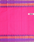 Elegant Chettinad Handloom Cotton Saree with Striped Body and Temple Border - Pink