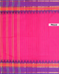 Elegant Chettinad Handloom Cotton Saree with Striped Body and Temple Border - Pink