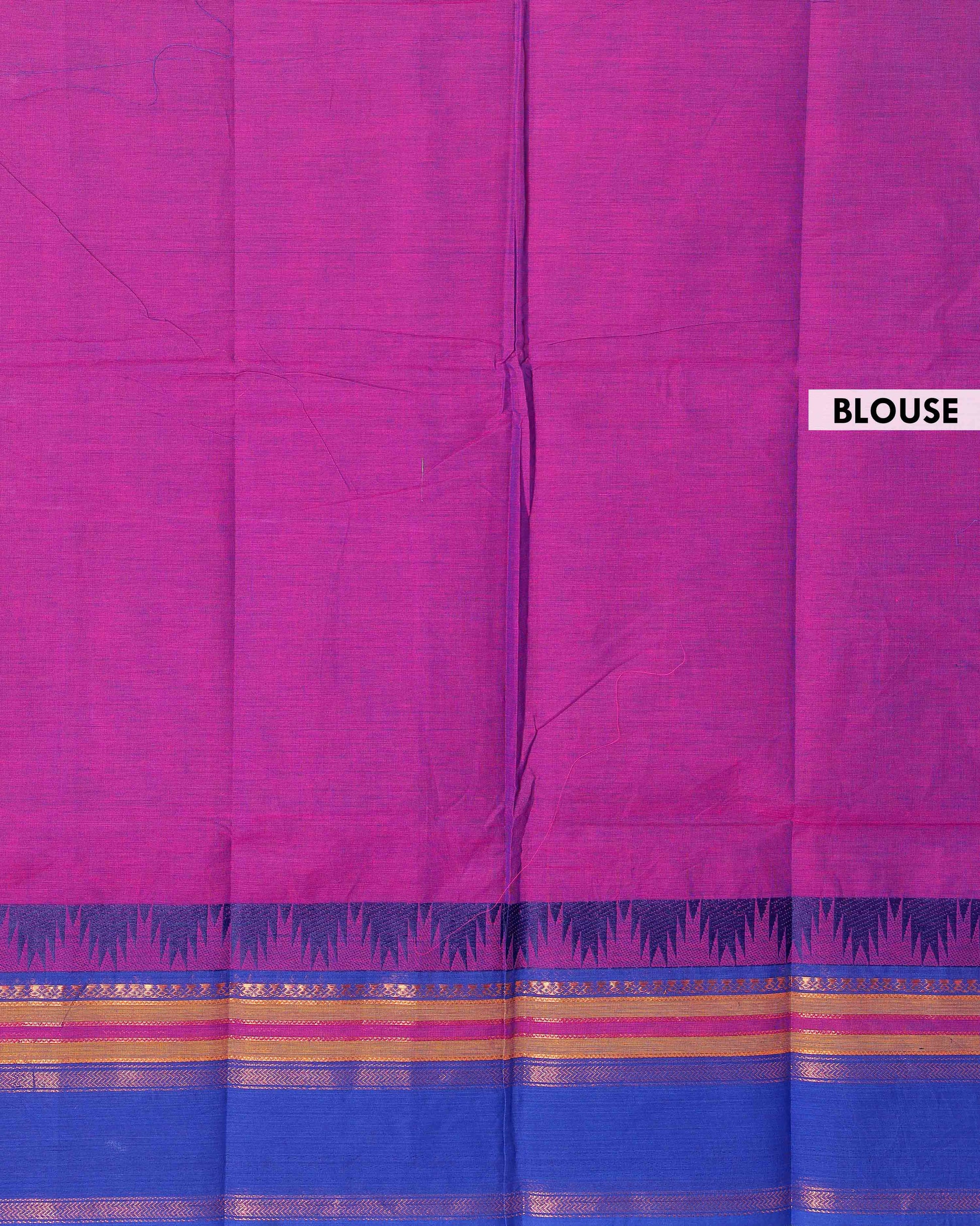 Elegant Chettinad Handloom Cotton Saree with Striped Body and Temple Border - Purple
