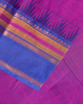 Elegant Chettinad Handloom Cotton Saree with Striped Body and Temple Border - Purple