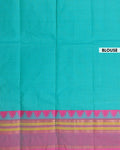 Elegant Chettinad Handloom Cotton Saree with Striped Body and Temple Border - Teal Blue