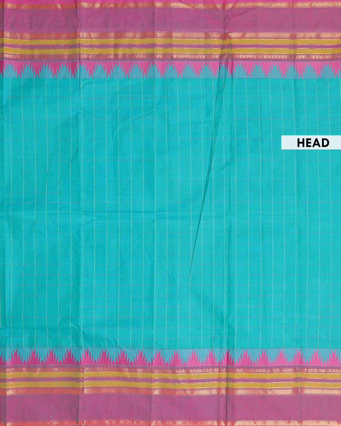Elegant Chettinad Handloom Cotton Saree with Striped Body and Temple Border - Teal Blue