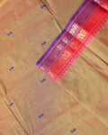 Elegant Chettinad Handloom Saree with Temple Border Design - Olive Green