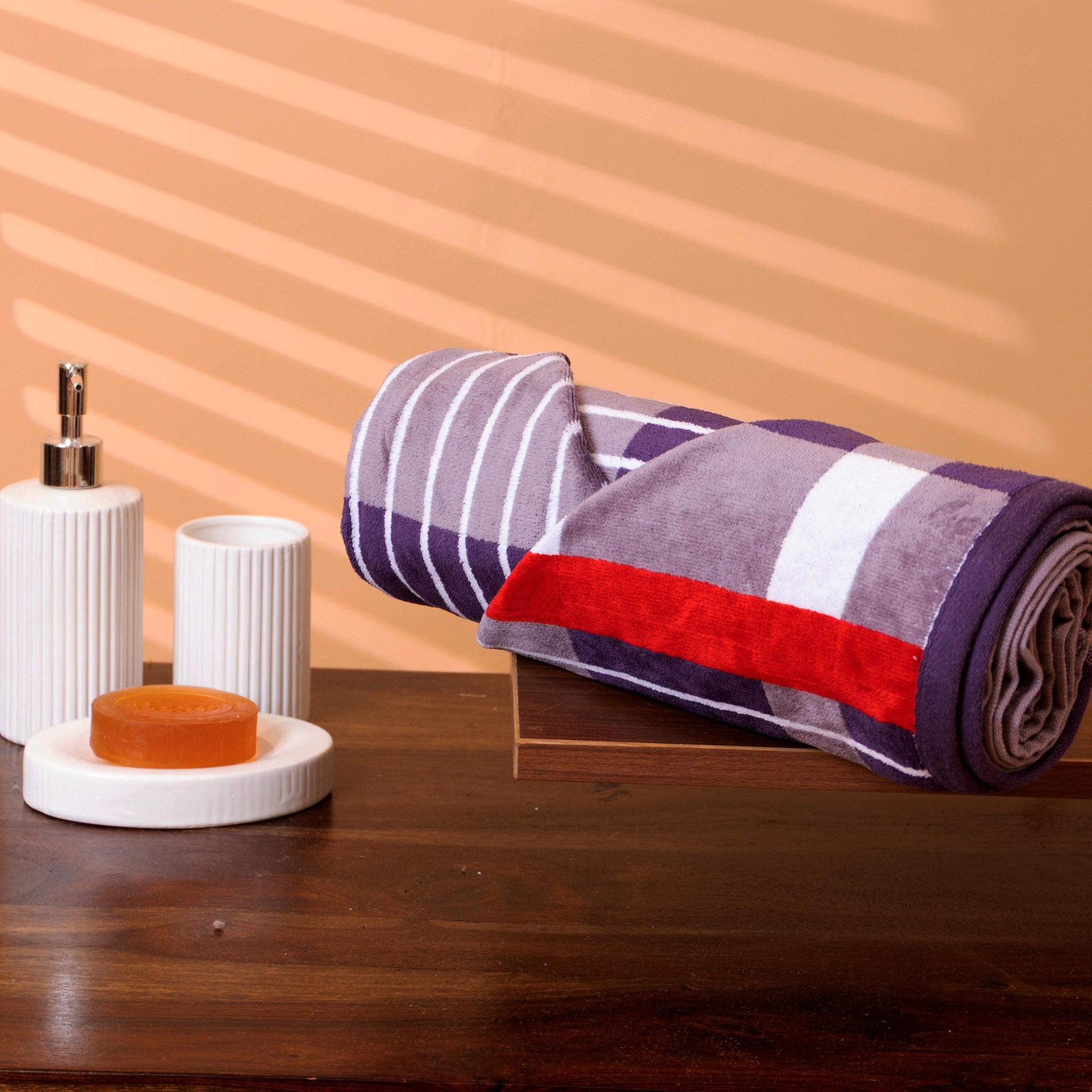 Elegant Classic Bold Checkered and Striped Terry Cloth Towel - Multi