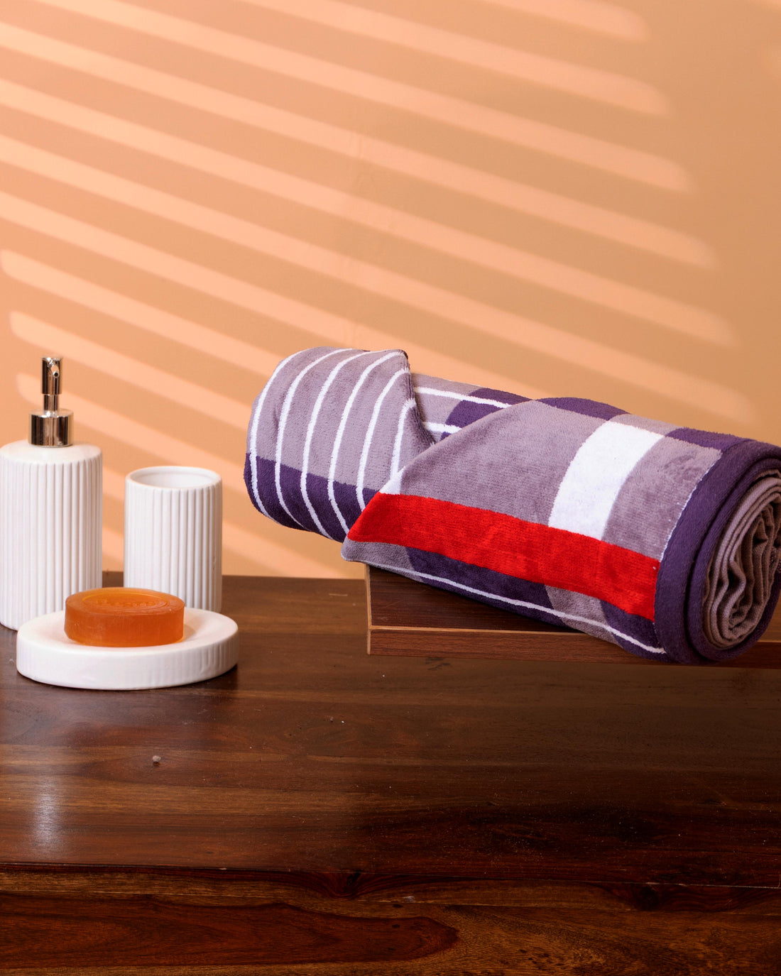 Elegant Classic Bold Checkered and Striped Terry Cloth Towel - Multi