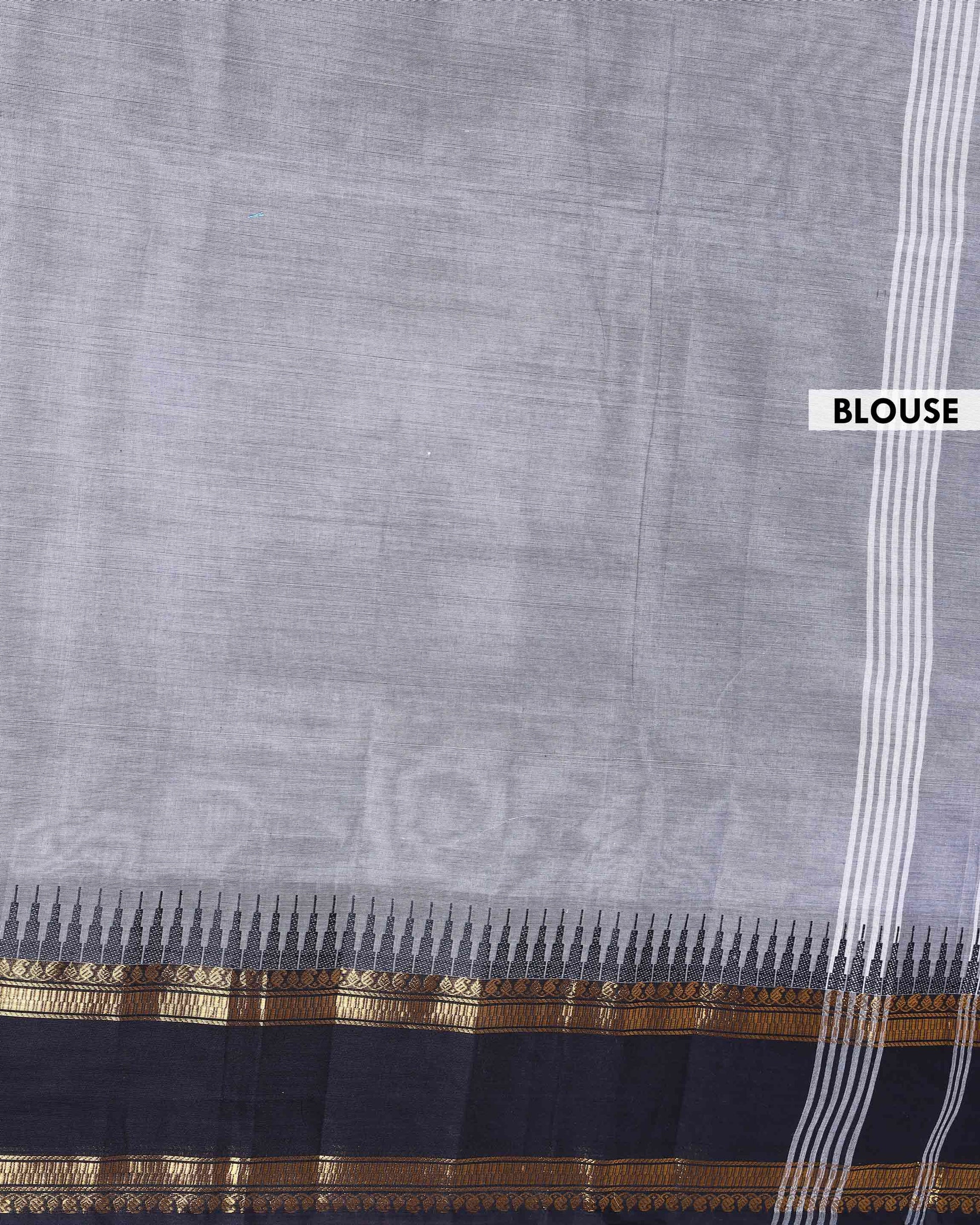 Elegant Classic Kanchi Cotton Saree with Traditional Temple Border - Grey-Blouse