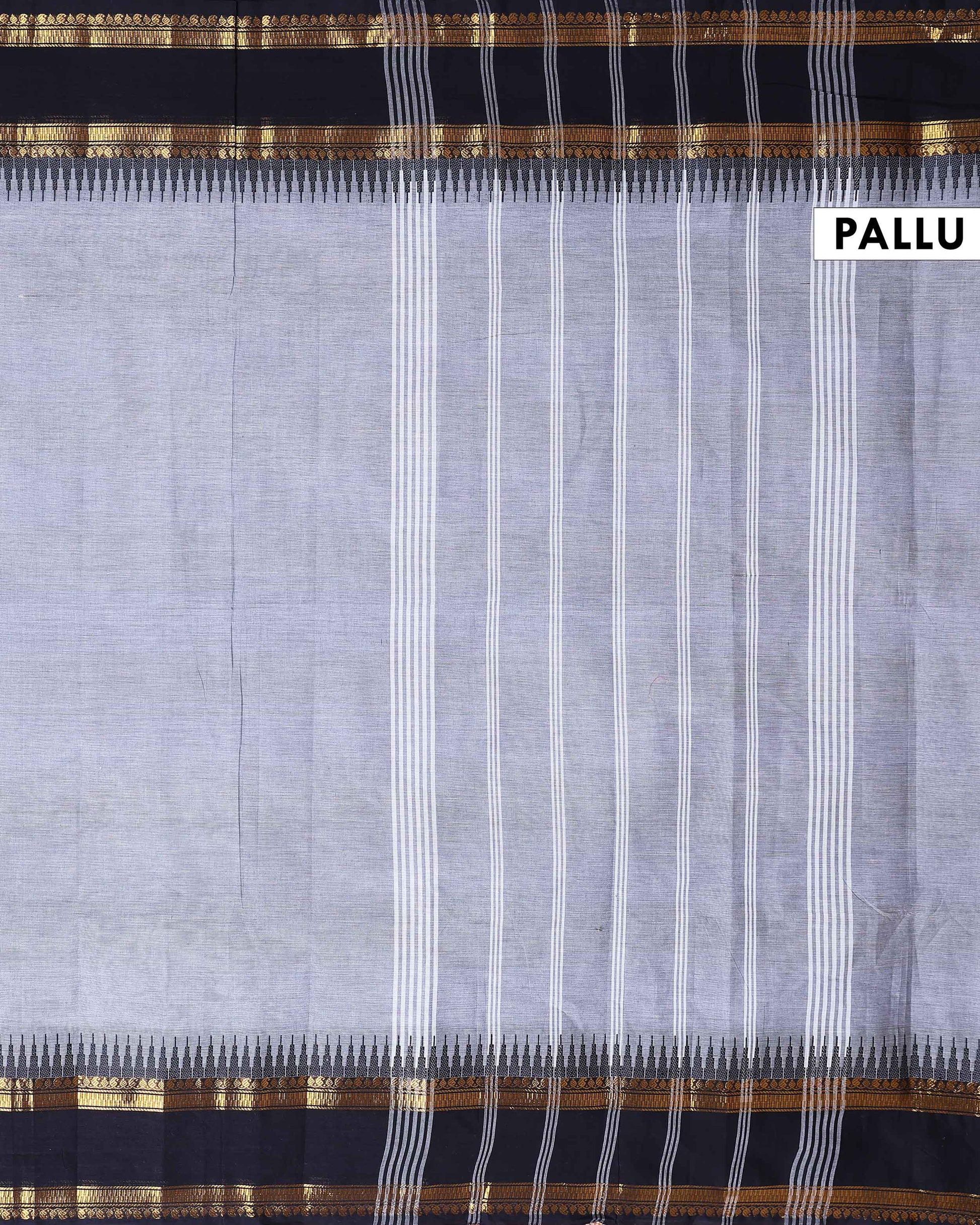 Elegant Classic Kanchi Cotton Saree with Traditional Temple Border - Grey-Pallu