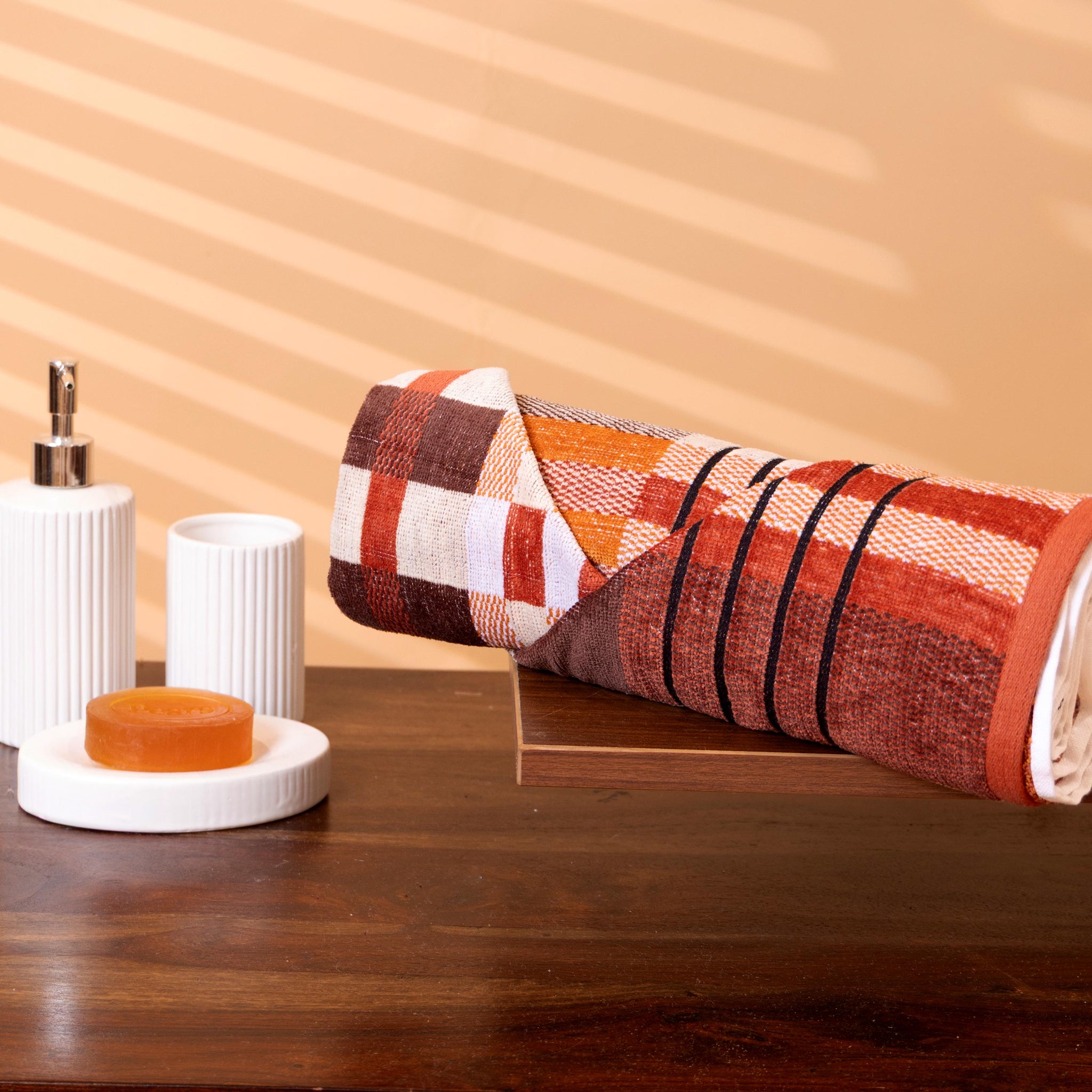 Elegant Classic Striped and Checked Cotton Bath Towel - Multi