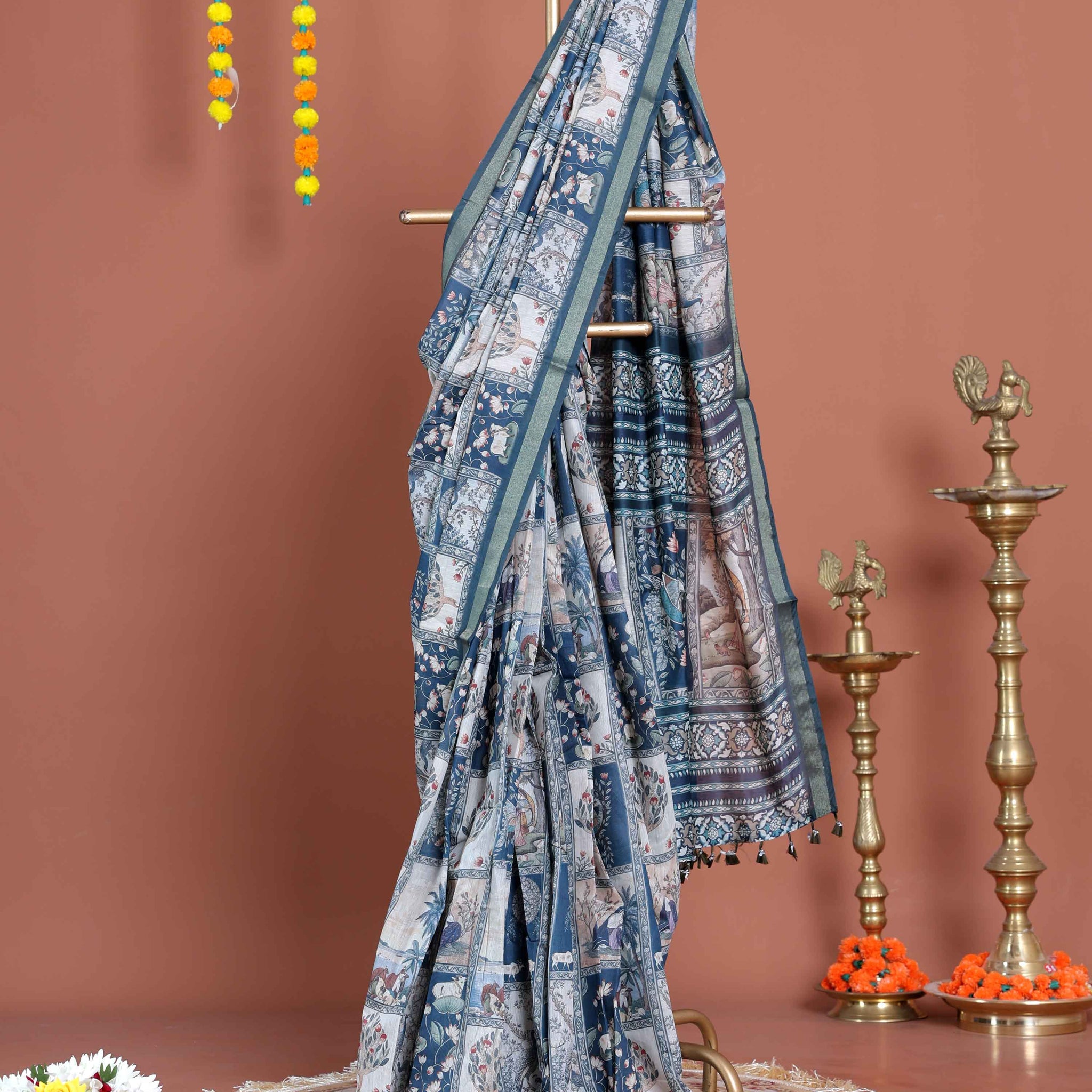 Elegant Digital Print Semi-Silk Saree with Traditional Motifs - Multi