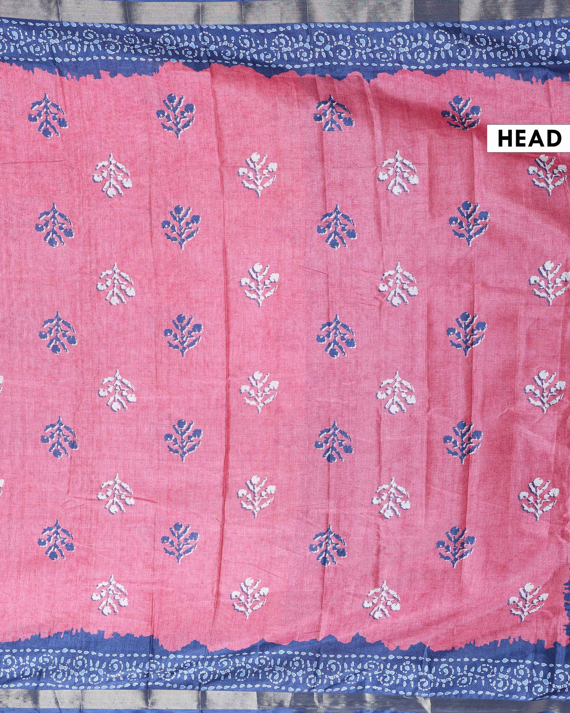 Elegant Dola Saree with Floral Motifs and Contrast Border -Pink-Head