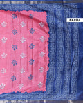 Elegant Dola Saree with Floral Motifs and Contrast Border -Pink-Pallu