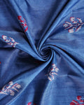 Elegant Dola Saree with Floral Motifs and Contrast Border - Blue-Close