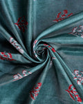 Elegant Dola Saree with Floral Motifs and Contrast Border - Green-Close