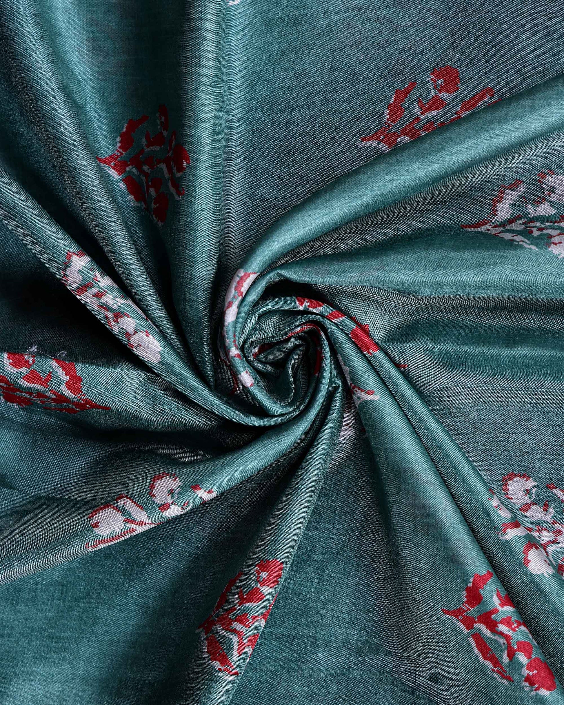 Elegant Dola Saree with Floral Motifs and Contrast Border - Green-Close
