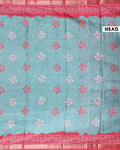Elegant Dola Saree with Floral Motifs and Contrast Border - Green-Head