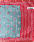 Elegant Dola Saree with Floral Motifs and Contrast Border - Green-Pallu