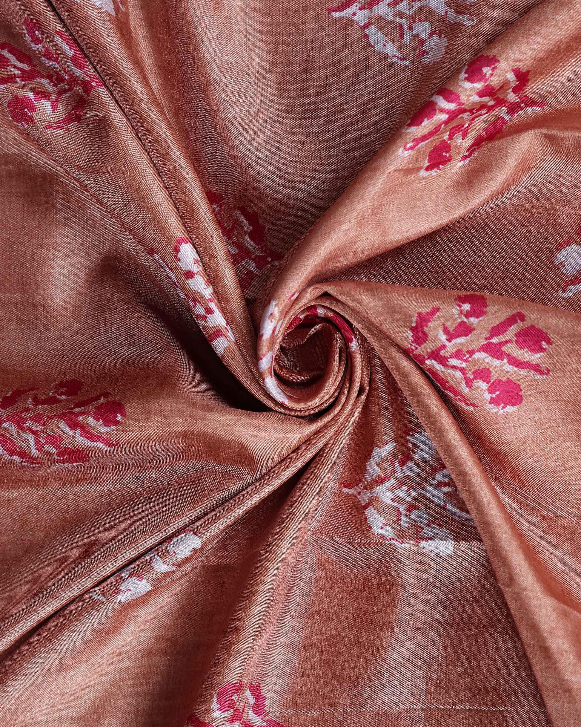 Elegant Dola Saree with Floral Motifs and Contrast Border - Light Brown-CLOSE