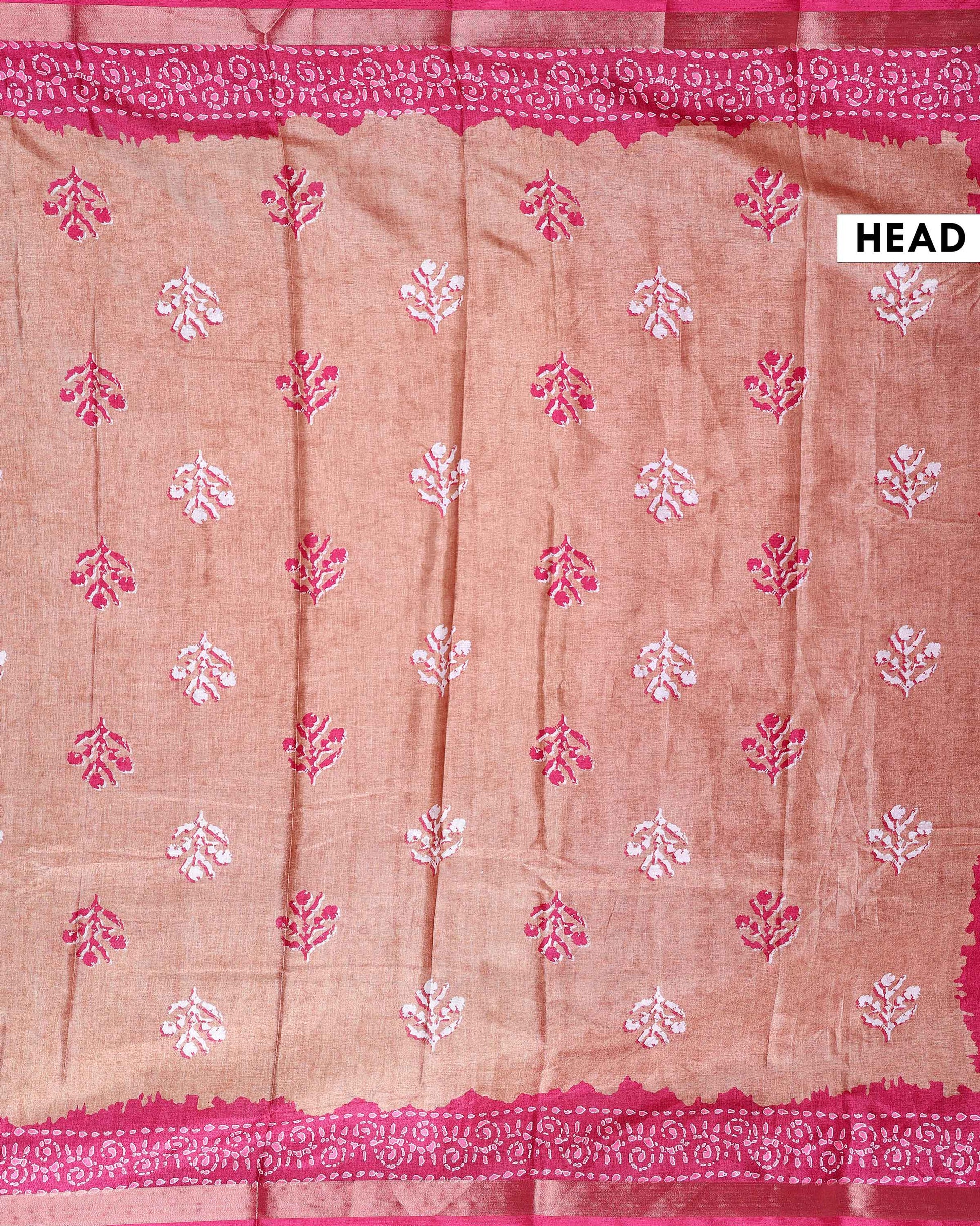 Elegant Dola Saree with Floral Motifs and Contrast Border - Light Brown-Head